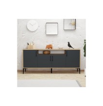 Buffet de Melamina Natural-Gris Oscuro-Negro - 180x40,5x78cm - Elegante Almacenamiento para Comedor