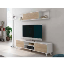 Mueble de salón y TV composición apilable para salón 180 Cm Color Blanco y Madera