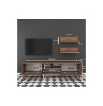 Mueble TV Completo en Melamina Color Nogal, 180x35x48.5 cm, con 2 Estantes