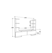 Mueble TV de Roble y Blanco, 183,6x31,5x140cm, con 2 Puertas Abatibles y Múltiples Estantes – Mueble de salón completo Moderno.