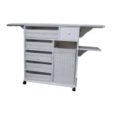 Mueble de plancha Estoril blanco 5 bandejas y cesto grande para ropa + funda y tensores